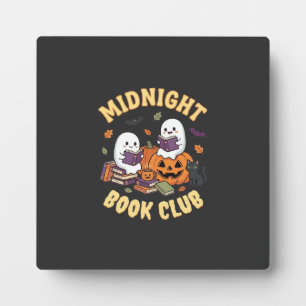 Halloween Book Club Ghost Reading Pumpkin Design_1 Plaque