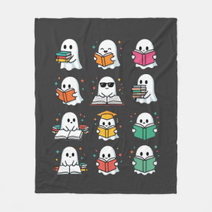 Halloween Book Reading Ghosts Kawaii Library Desig Fleece Blanket