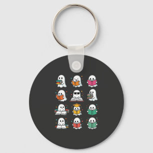 Halloween Book Reading Ghosts Kawaii Library Desig Key Ring