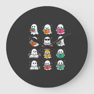 Halloween Book Reading Ghosts Kawaii Library Desig Large Clock