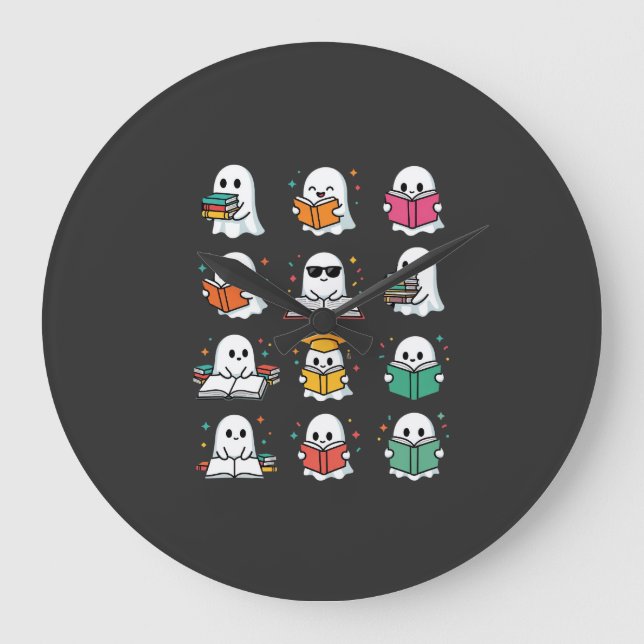 Halloween Book Reading Ghosts Kawaii Library Desig Large Clock (Front)