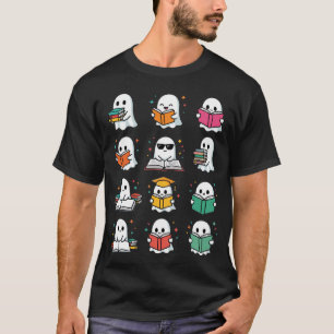 Halloween Book Reading Ghosts Kawaii Library Desig T-Shirt
