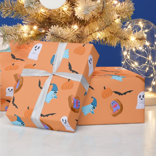 Halloween Bookish Ghost Pumpkin Bat Wrapping Paper (Holidays)