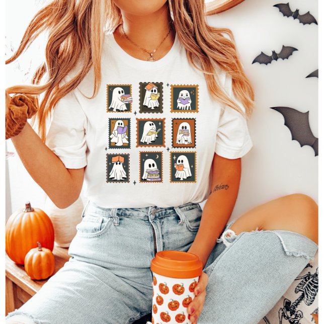 Halloween Bookish Ghost Stamp T-Shirt (Creator Uploaded)