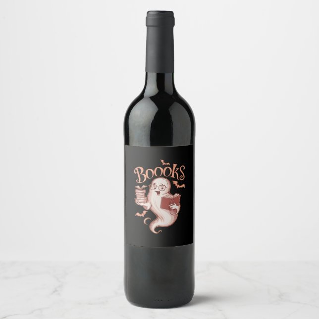 Halloween Books Librarian Teacher Reader Reading Wine Label (Front)