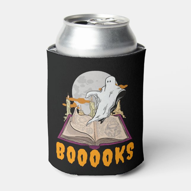 Halloween boooks. Ghost reading halloween Can Cooler (Can Front)