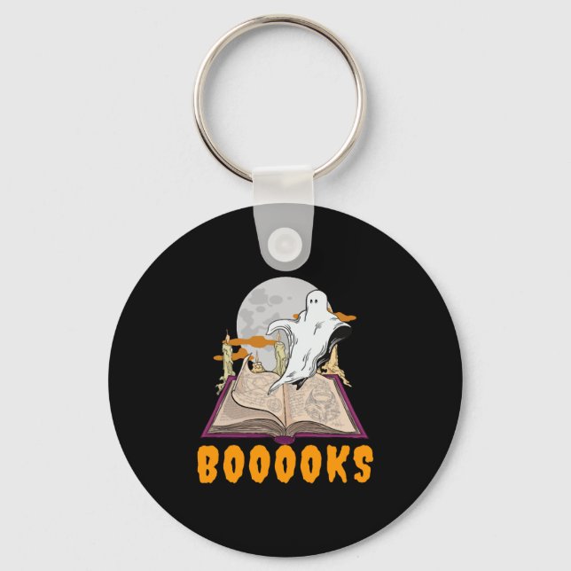 Halloween boooks. Ghost reading halloween Key Ring (Front)