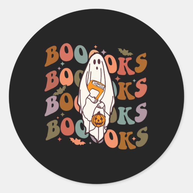 Halloween Booooks Cute Ghost Boo Reading Books Adu Classic Round Sticker (Front)