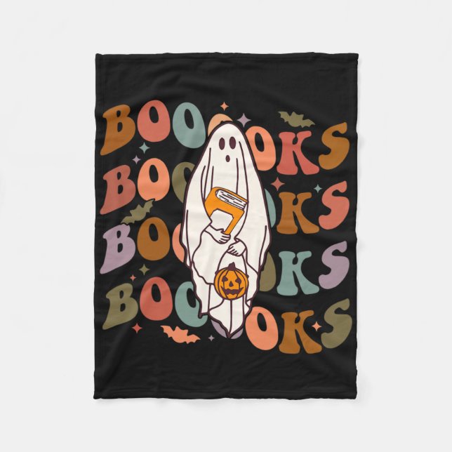Halloween Booooks Cute Ghost Boo Reading Books Adu Fleece Blanket (Front)
