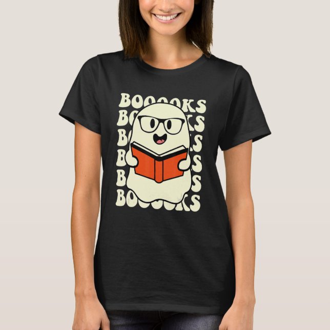 Halloween Booooks Cute Ghost Boo Reading Books Adu T-Shirt (Front)