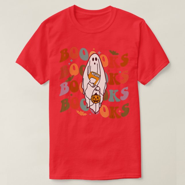 Halloween Booooks Cute Ghost Boo Reading Books Adu T-Shirt (Design Front)