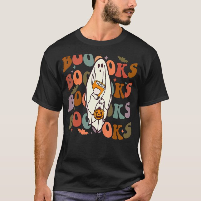 Halloween Booooks Cute Ghost Boo Reading Books Adu T-Shirt (Front)