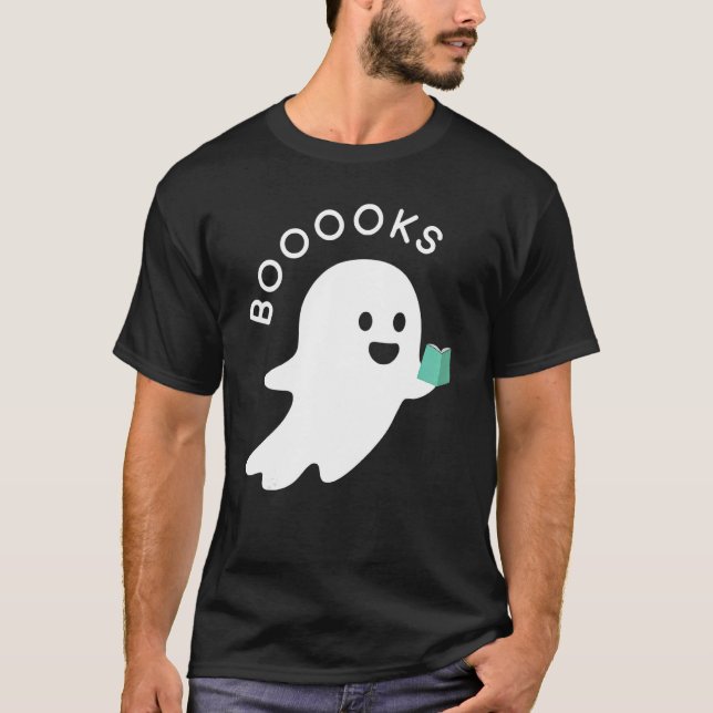 Halloween Booooks Ghost Reading Boo Read Books Lib T-Shirt (Front)