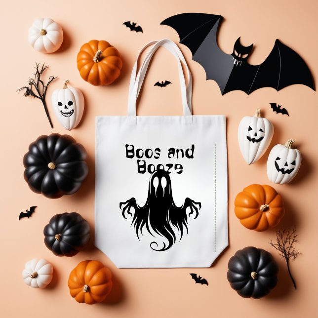 Halloween Boos and Booze Black Ghost Tote Bag (Creator Uploaded)