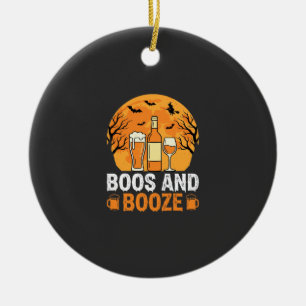Halloween Boos and Booze Drinking Party Design Ceramic Tree Decoration