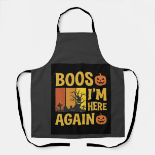 Halloween Boos Im Here Again Retro Graveyard Desig Apron