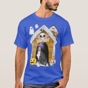 Halloween Border Collie Dog Witch Haunted House T-Shirt