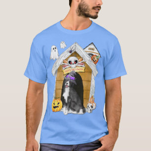 Halloween Border Collie Dog Witch Haunted House T-Shirt