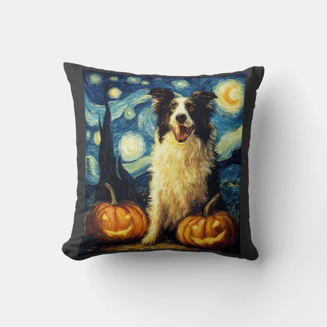 Halloween Border Collie Fall Pumpkin Cushion (Front)