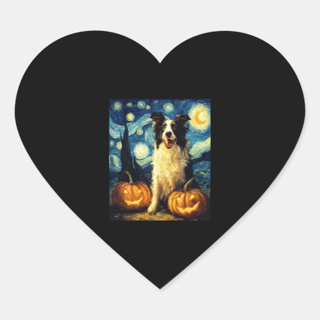 Halloween Border Collie Fall Pumpkin Heart Sticker (Front)