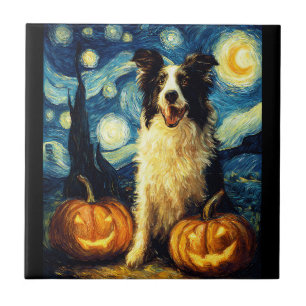 Halloween Border Collie Fall Pumpkin Tile