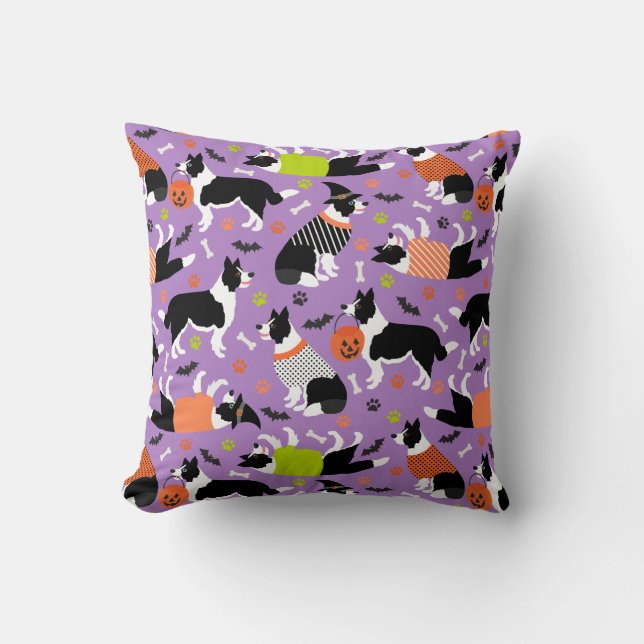 Halloween Border Collie Throw Pillow (Front)