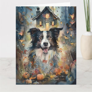Halloween Border Collie With Pumpkins Scary Card