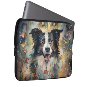 Halloween Border Collie With Pumpkins Scary Laptop Sleeve