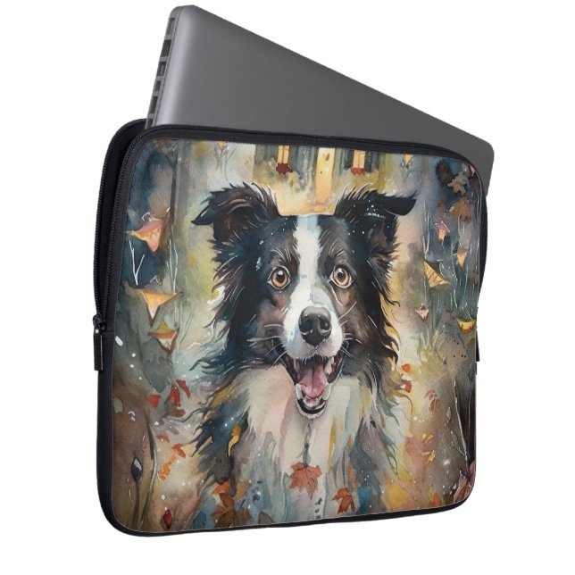 Halloween Border Collie With Pumpkins Scary Laptop Sleeve (Front Right)