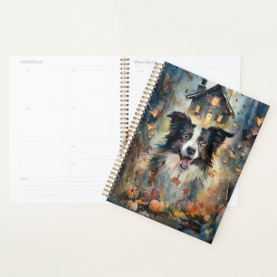 Halloween Border Collie With Pumpkins Scary Planner