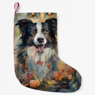 Halloween Border Collie With Pumpkins Scary Small Christmas Stocking