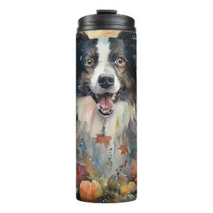 Halloween Border Collie With Pumpkins Scary Thermal Tumbler
