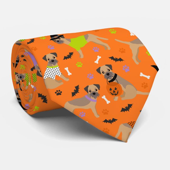 Halloween Border Terrier Tie (Rolled)