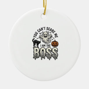 Halloween Boss Ghost Vintage Engraving Shirt Desig Ceramic Tree Decoration