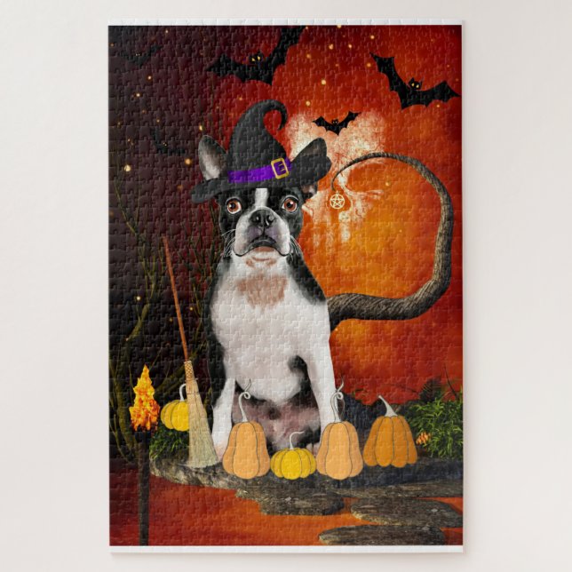 Halloween Boston Terrier Dog Jigsaw Puzzle (Vertical)