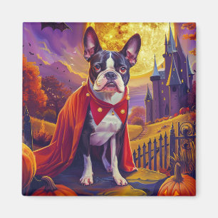 Halloween Boston Terrier Dog Pumpkins Scary  Magnet