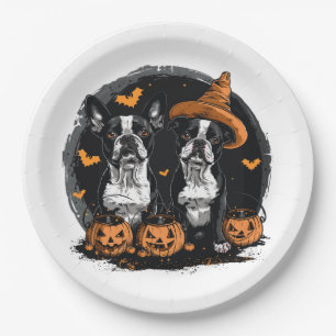Halloween Boston Terrier Dogs Paper Plate