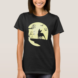 Halloween Boston Terrier Silhouette Moon Dog Bats T-Shirt