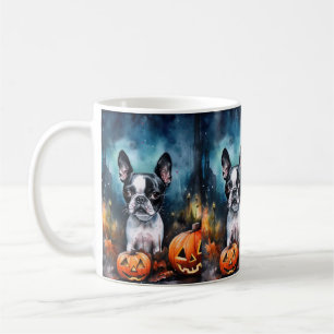 Halloween Boston Terrier With Pumpkins Scary  Coffee Mug