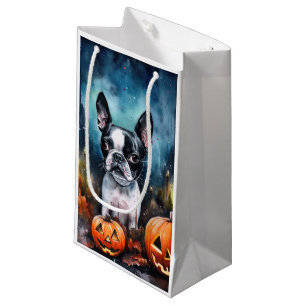 Halloween Boston Terrier With Pumpkins Scary Small Gift Bag