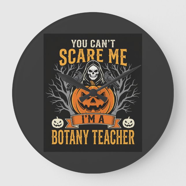 Halloween Botany Teacher Skeleton Pumpkin Design Large Clock (Front)