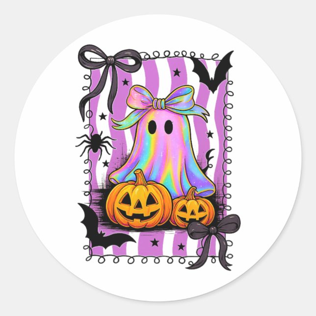Halloween Bow Shirt Cute Skull Pumpkin Sweets Fun  Classic Round Sticker (Front)