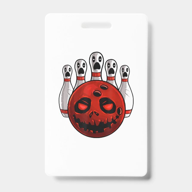 Halloween Bowling Bowler Bowlingween Pun T-Shirt ID Badge (Front)