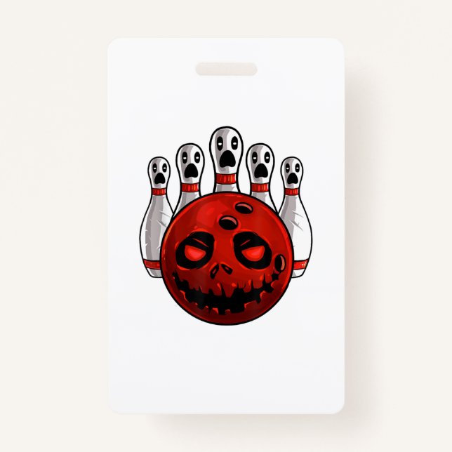 Halloween Bowling Bowler Bowlingween Pun T-Shirt ID Badge (Front)