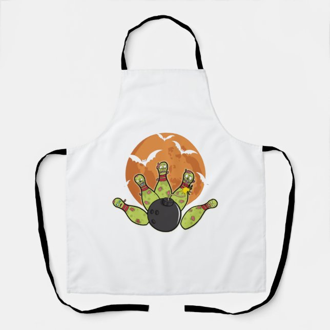 Halloween Bowling Zombie Pins Bats Bowler Gift Apron (Front)