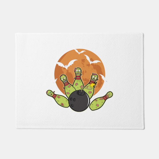 Halloween Bowling Zombie Pins Bats Bowler Gift Doormat (Front)