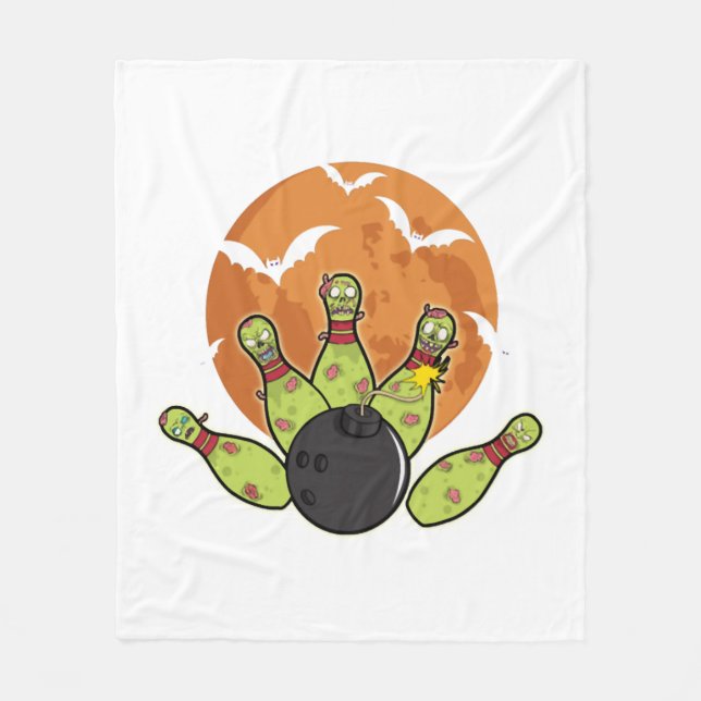 Halloween Bowling Zombie Pins Bats Bowler Gift Fleece Blanket (Front)