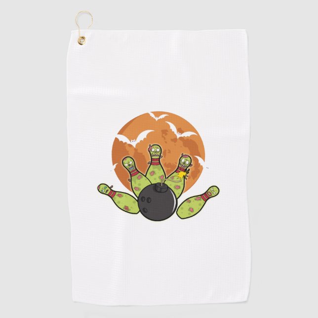 Halloween Bowling Zombie Pins Bats Bowler Gift Golf Towel (Front)