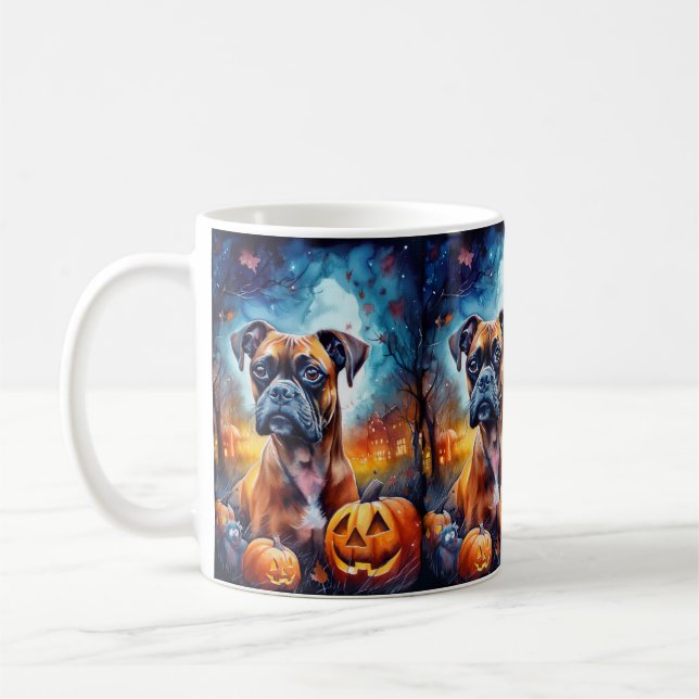 Halloween Boxer With Pumpkins Scary Coffee Mug (Left)