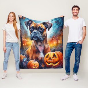 Halloween Boxer With Pumpkins Scary Fleece Blanket